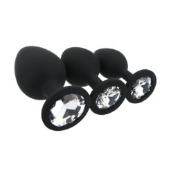 Toosh Silicone Butt Plug Black Set of 3 Clear Stone - Image 5