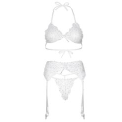 Leg Avenue Lace Bra Top, String and Garter Belt White - Image 6